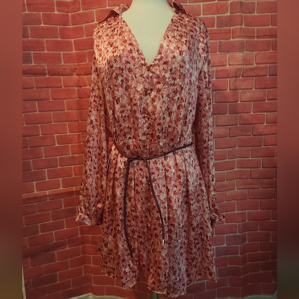 Floral Pink Belted Dress